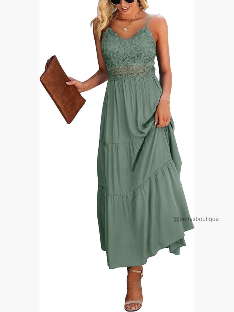 Crochet Lace Maxi Dress Spaghetti Strap Formal Summer Vacation
